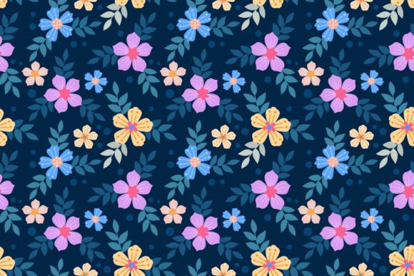 Beautiful Blooming Flowers on Blue: A Seamless Pattern for Every Surface