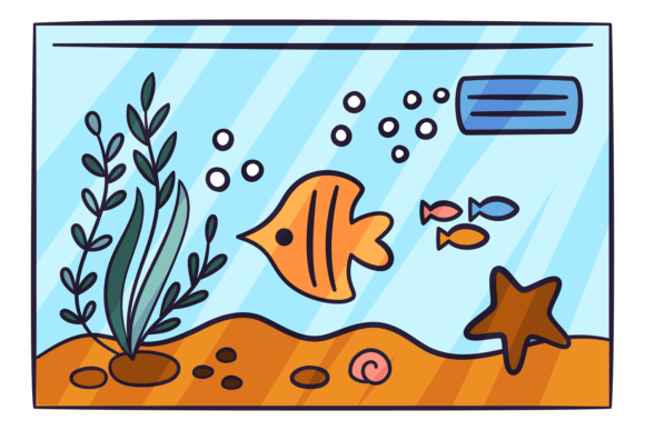 Charming Fish Bowl Drawing: Cute Color Doodle Aquarium
