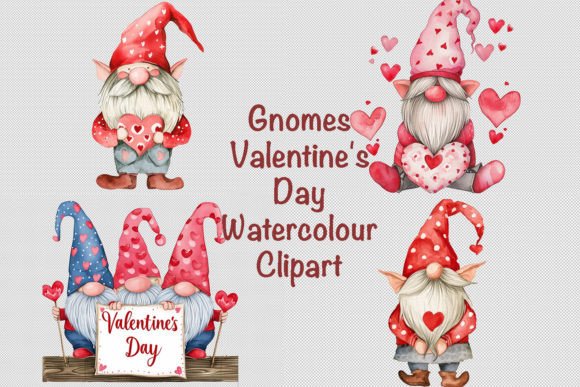 Charming Watercolour Gnomes Clipart for Valentine's Projects