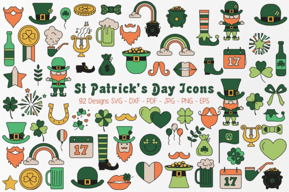 Saint Patrick’s Day Color Lined Icon Svg: Creative Design Assets
