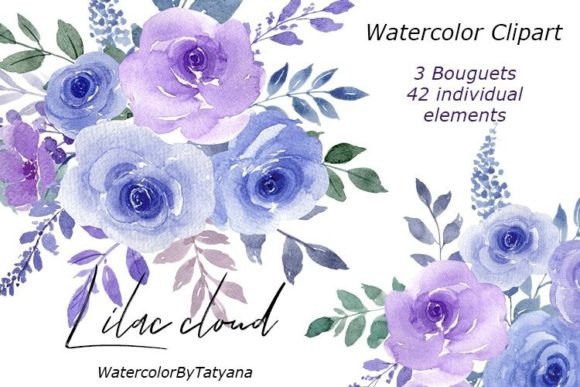 Watercolor Flowers Lilac Lavender Color: Soft Floral Assets for Design