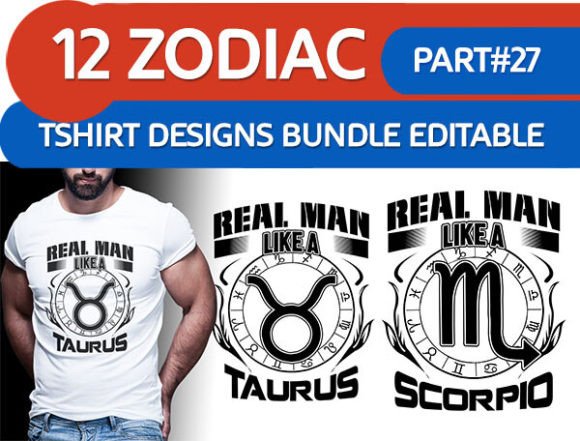 Zodiac Signs Real Man White Color: Bold Typography